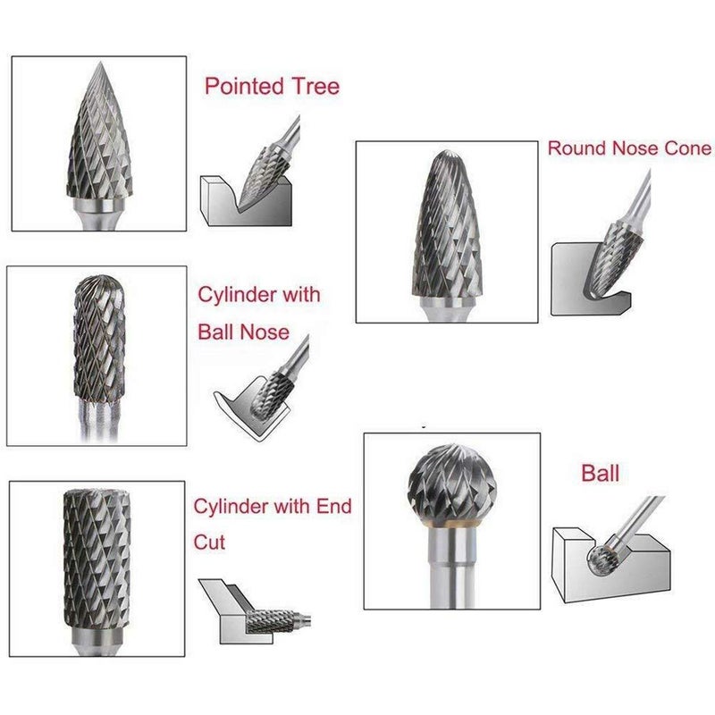 YEEZUGO 5 PCS Double Cut Tungsten Carbide Rotary Burrs 1/4"(6mm) Shank and 2/5"(10 mm) Head Size Die Grinder Bits for Drilling Polishing Carving Engraving by YEEZUGO - Image 5
